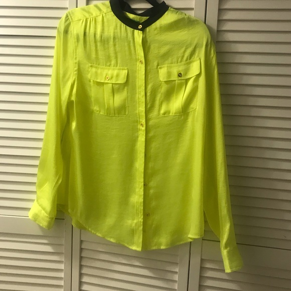 C. Wonder Tops - Neon and Navy C Wonder Silk Button Down Blouse